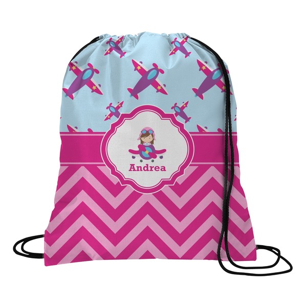 Custom Airplane Theme - for Girls Drawstring Backpack - Large (Personalized)