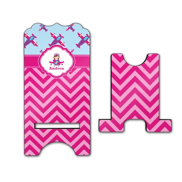 Airplane Theme - for Girls Stylized Phone Stand - Front & Back - Large