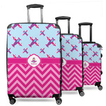 Airplane Theme - for Girls 3 Piece Luggage Set - 20" Carry On, 24" Medium Checked, 28" Large Checked (Personalized)