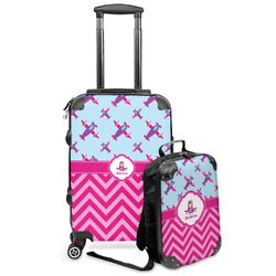 Airplane Theme - for Girls Kids 2-Piece Luggage Set - Suitcase & Backpack (Personalized)
