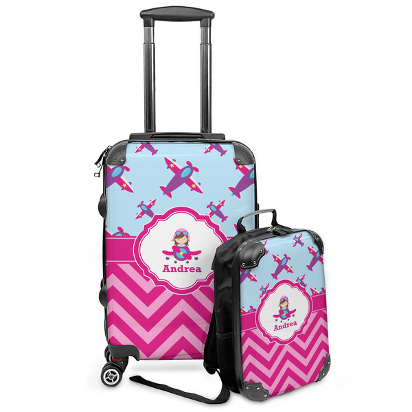Custom Airplane Theme - for Girls Kids 2-Piece Luggage Set - Suitcase & Backpack (Personalized)