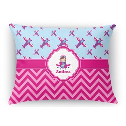 Airplane Theme - for Girls Rectangular Throw Pillow Case (Personalized)