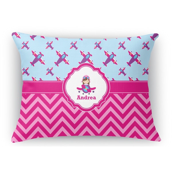 Custom Airplane Theme - for Girls Rectangular Throw Pillow Case (Personalized)
