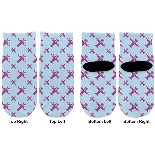 Airplane Theme - for Girls Toddler Ankle Socks - Double Pair - Front and Back - Apvl