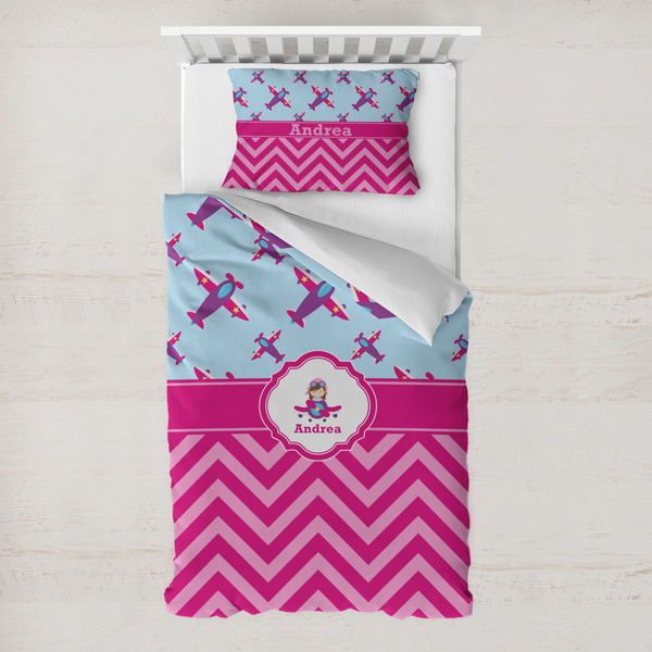 Custom Airplane Theme - for Girls Toddler Bedding Set - With Pillowcase (Personalized)