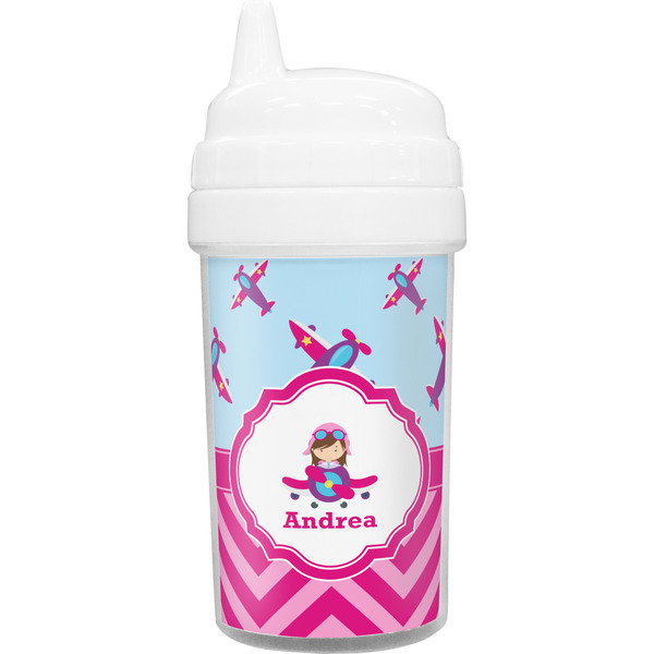 Custom Airplane Theme - for Girls Toddler Sippy Cup (Personalized)