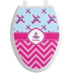 Airplane Theme - for Girls Toilet Seat Decal - Elongated (Personalized)