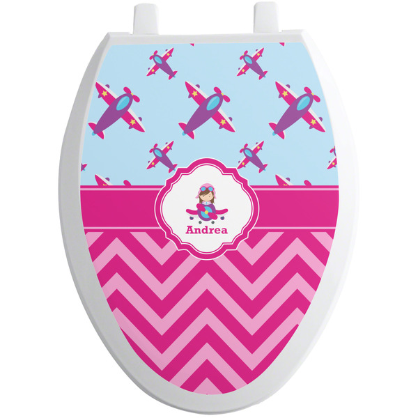 Airplane Theme - for Girls Toilet Seat Decal (Personalized)