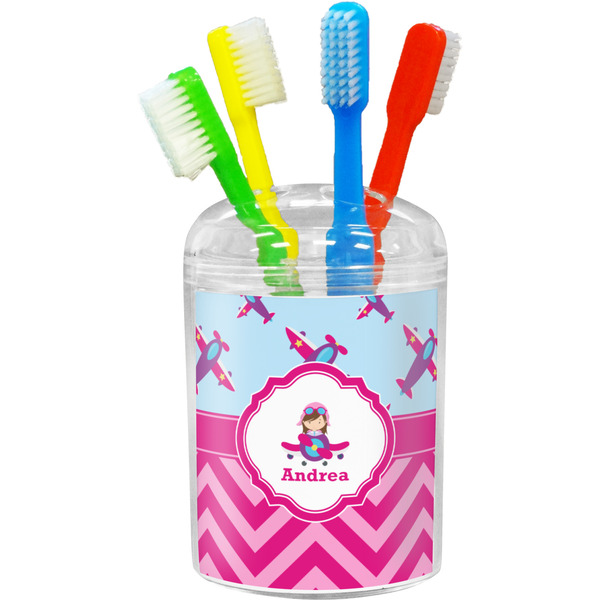 Custom Airplane Theme - for Girls Toothbrush Holder (Personalized)