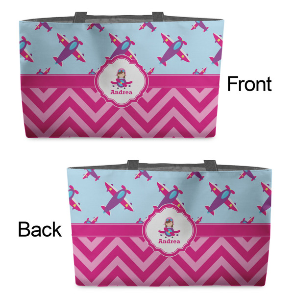 Airplane Theme - for Girls Tote w/Black Handles - Front & Back Views