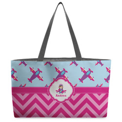 Airplane Theme - for Girls Beach Totes Bag - w/ Black Handles (Personalized)