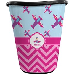 Airplane Theme - for Girls Waste Basket - Single Sided (Black) (Personalized)