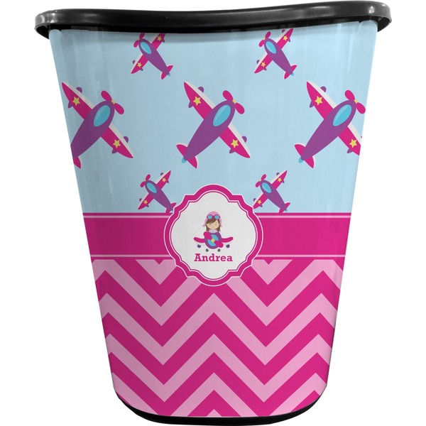 Airplane Theme - for Girls Waste Basket (Black)