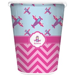 Airplane Theme - for Girls Waste Basket - Double Sided (White) (Personalized)