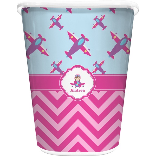 Custom Airplane Theme - for Girls Waste Basket - Single Sided (White) (Personalized)