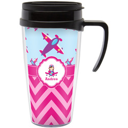 Airplane Theme - for Girls Acrylic Travel Mug with Handle (Personalized)