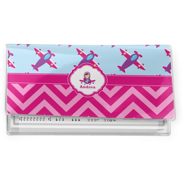 Custom Airplane Theme - for Girls Vinyl Checkbook Cover (Personalized)