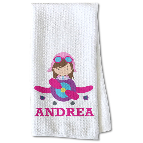 Custom Airplane Theme - for Girls Kitchen Towel - Waffle Weave - Partial Print (Personalized)