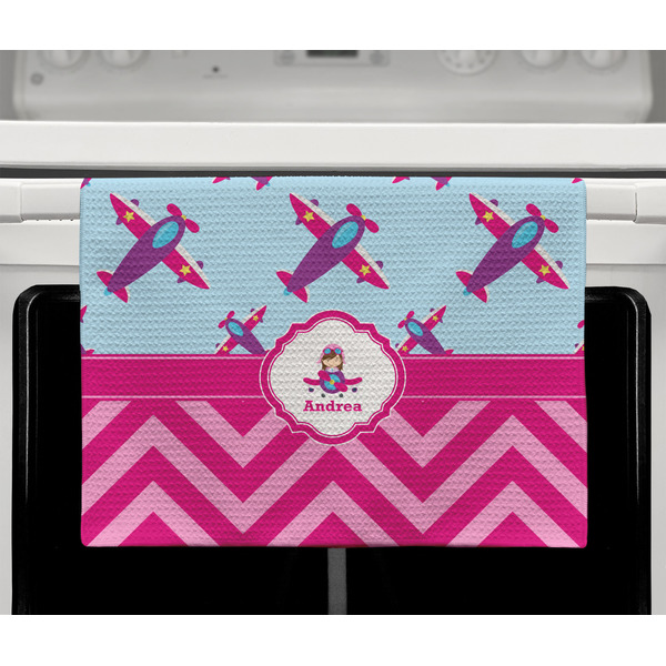 Airplane Theme - for Girls Waffle Weave Towel - Full Color Print - Lifestyle2 Image
