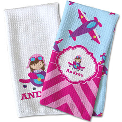 Airplane Theme - for Girls Kitchen Towel - Waffle Weave (Personalized)