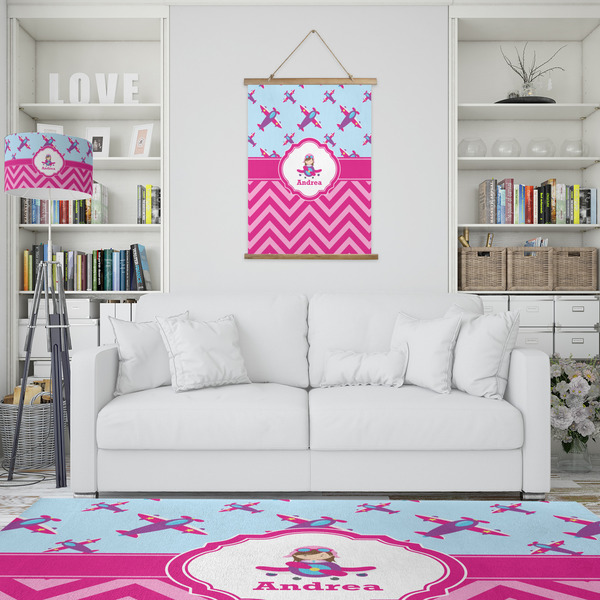 Airplane Theme - for Girls Wall Hanging Tapestry - Portrait - IN CONTEXT