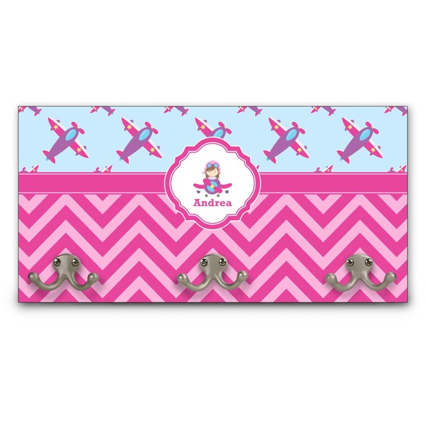 Custom Airplane Theme - for Girls Wall Mounted Coat Rack (Personalized)