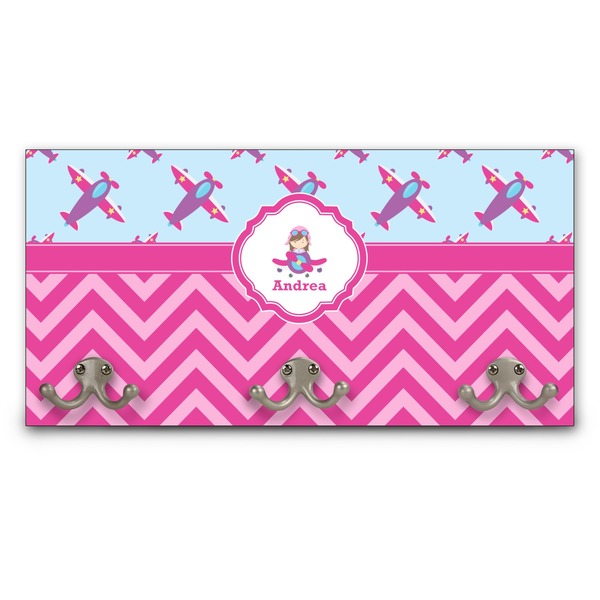 Custom Airplane Theme - for Girls Wall Mounted Coat Rack (Personalized)