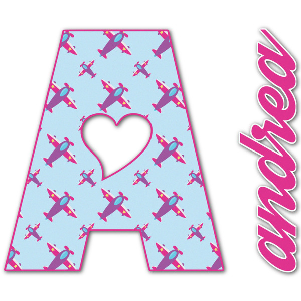 Custom Airplane Theme - for Girls Name & Initial Decal - Custom Sized (Personalized)