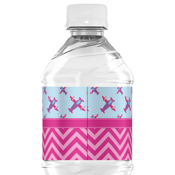 Airplane Theme - for Girls Water Bottle Label - Back View