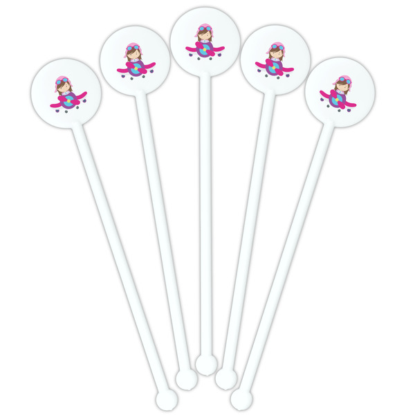 Airplane Theme - for Girls White Plastic 5.5" Stir Stick - Fan View