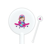 Airplane Theme - for Girls 5.5" Round Plastic Stir Sticks - White - Double Sided