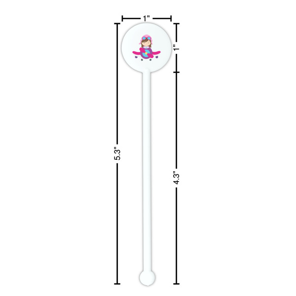 Airplane Theme - for Girls White Plastic 5.5" Stir Stick - Round - Dimensions