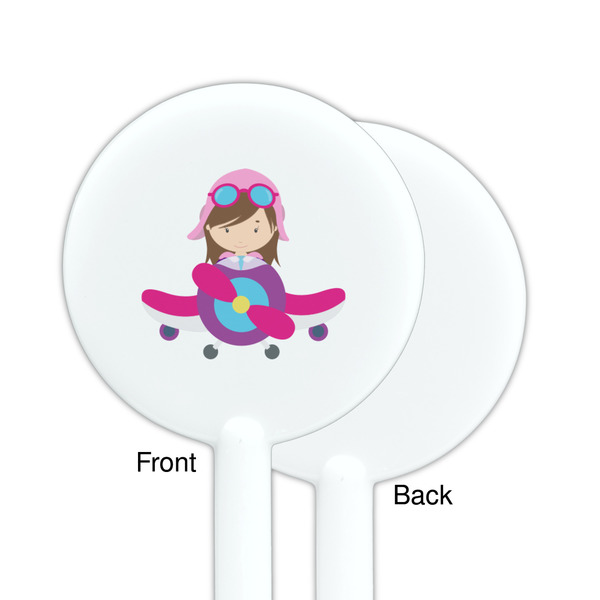 Airplane Theme - for Girls White Plastic 5.5" Stir Stick - Single Sided - Round - Front & Back