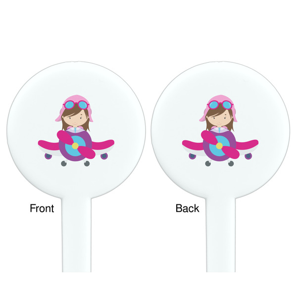 Airplane Theme - for Girls White Plastic 7" Stir Stick - Double Sided - Round - Front & Back