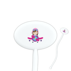 Airplane Theme - for Girls 7" Oval Plastic Stir Sticks - White - Single Sided