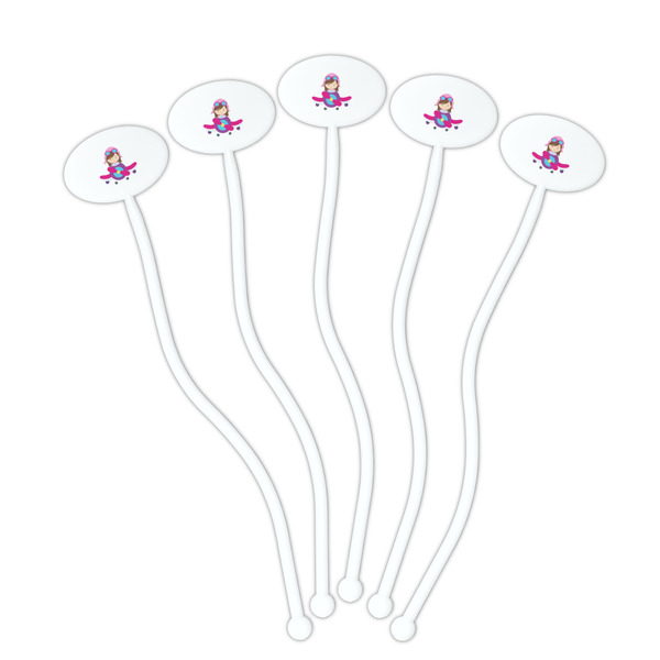 Airplane Theme - for Girls White Plastic 7" Stir Stick - Oval - Fan
