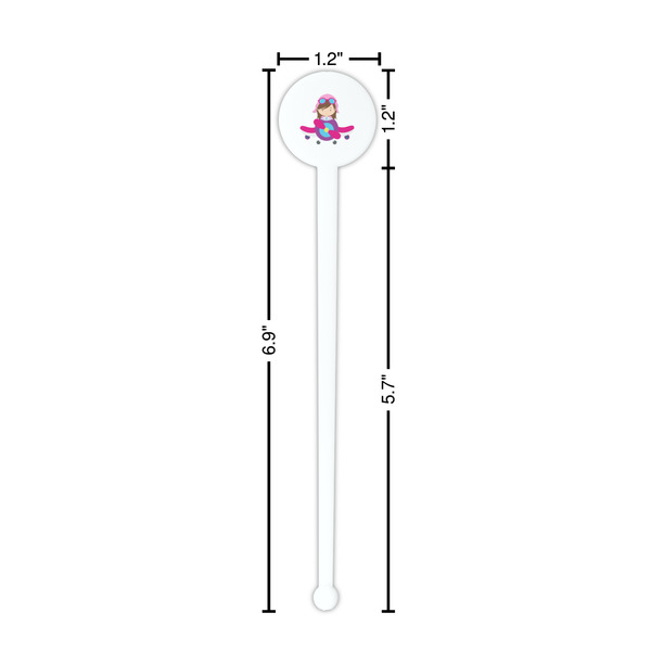 Airplane Theme - for Girls White Plastic 7" Stir Stick - Round - Dimensions