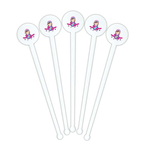 Airplane Theme - for Girls White Plastic 7" Stir Stick - Round - Fan View
