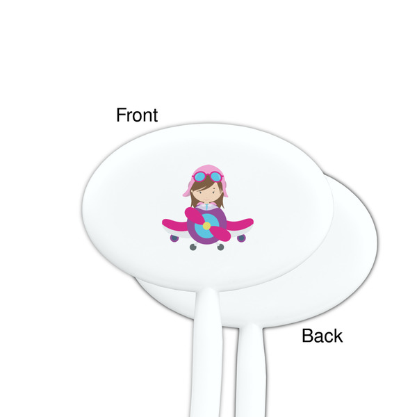 Airplane Theme - for Girls White Plastic 7" Stir Stick - Single Sided - Oval - Front & Back