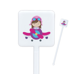 Airplane Theme - for Girls Square Plastic Stir Sticks