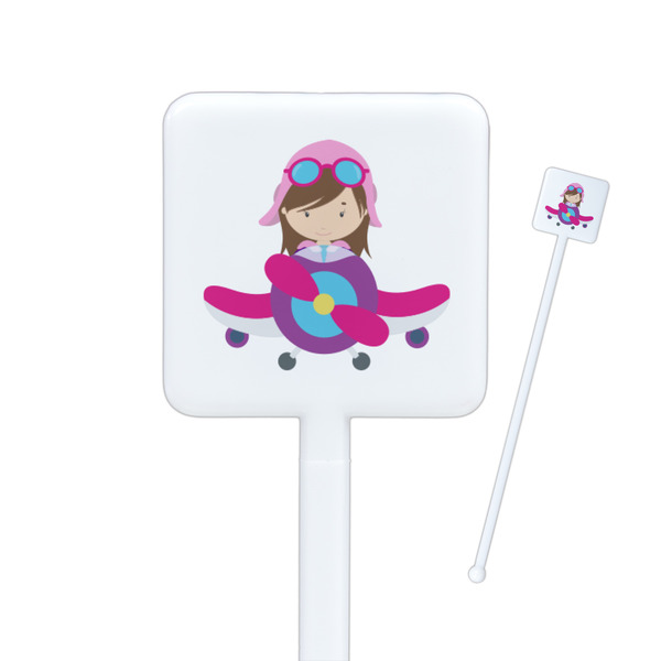 Custom Airplane Theme - for Girls Square Plastic Stir Sticks