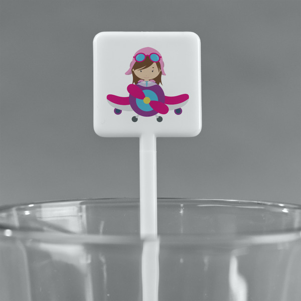 Airplane Theme - for Girls White Plastic Stir Stick - Square - Main