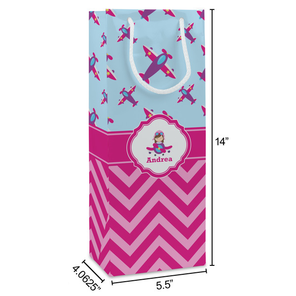 Airplane Theme - for Girls Wine Gift Bag - Dimensions