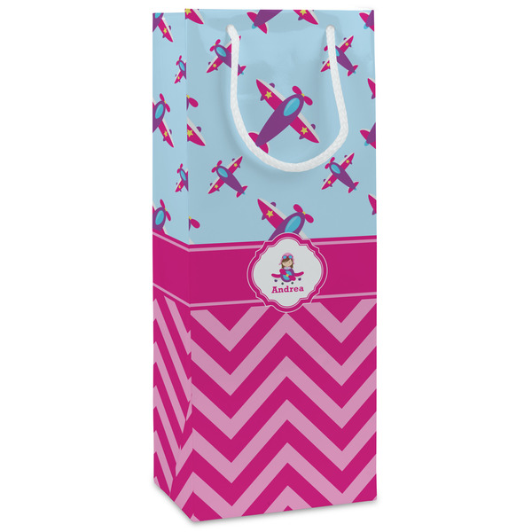 Custom Airplane Theme - for Girls Wine Gift Bags (Personalized)
