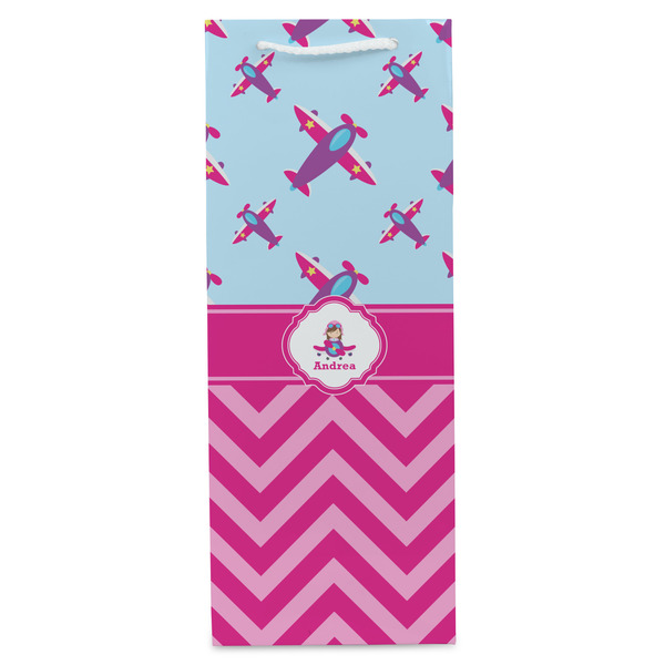 Airplane Theme - for Girls Wine Gift Bag - Matte - Front