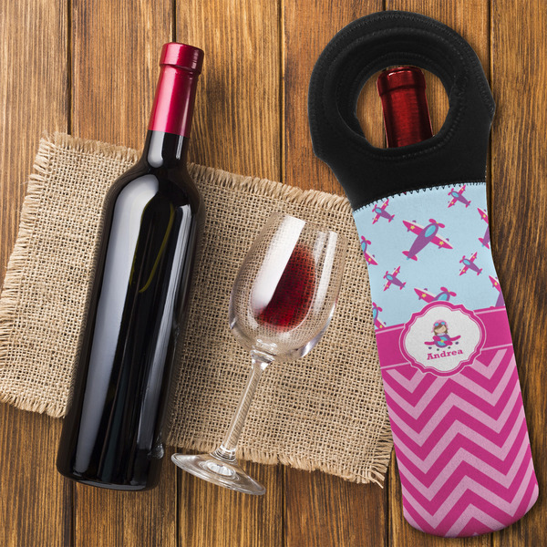 Airplane Theme - for Girls Wine Tote Bag - FLATLAY