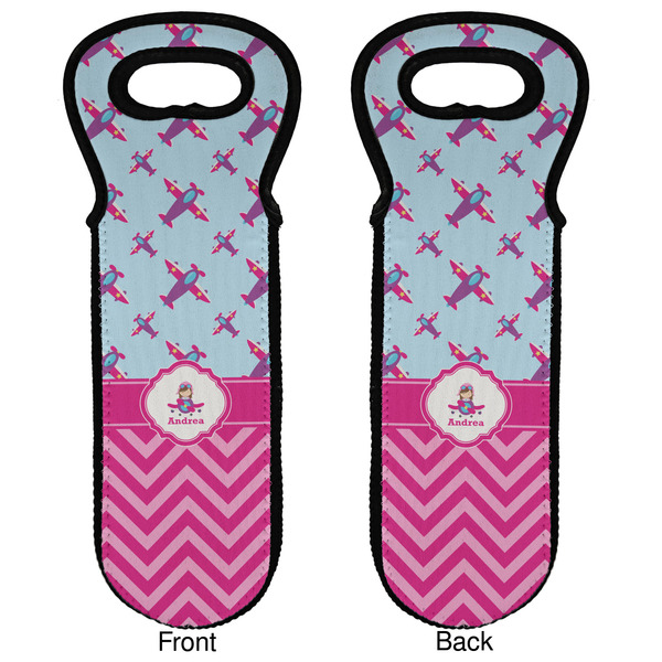 Airplane Theme - for Girls Wine Tote Front & Back