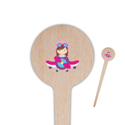 Airplane Theme - for Girls 4" Round Wooden Food Picks - Single Sided