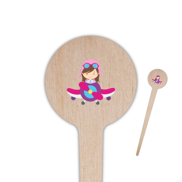 Custom Airplane Theme - for Girls 4" Round Wooden Food Picks - Double Sided