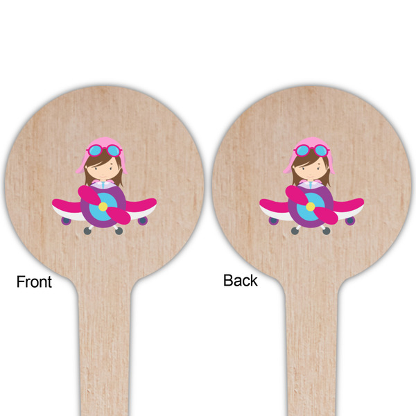 Airplane Theme - for Girls Wooden 4" Food Pick - Round - Double Sided - Front & Back